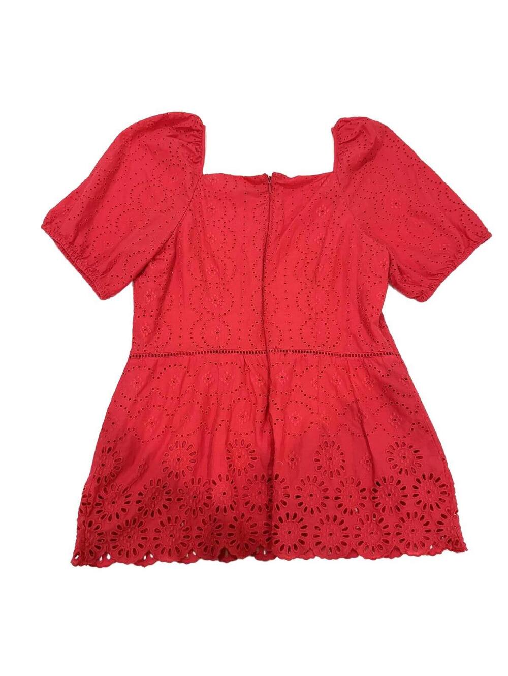 Ann Taylor Red Eyelet Puff Sleeve Peplum Cottagecore Square Neck Top- Size Small - Picture 3 of 9